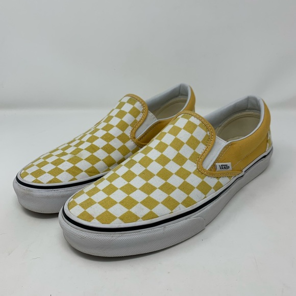 vans slip ons yellow checkerboard